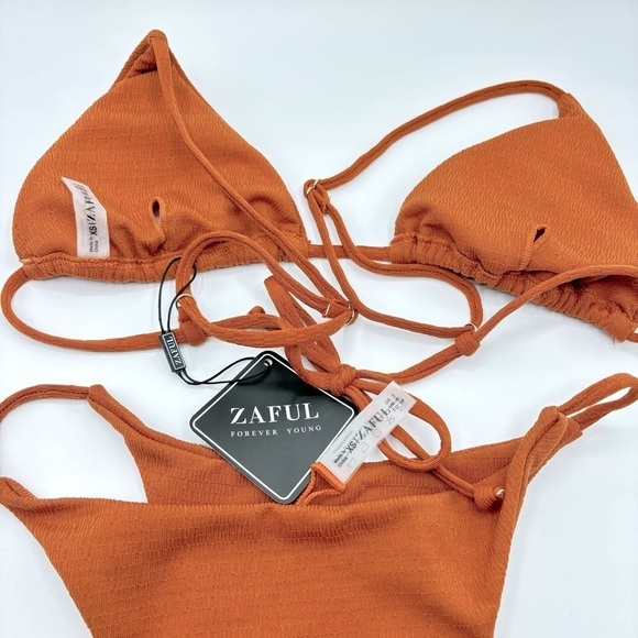 ZAFUL Triangle Bikini Cami String Swimwear Texture High Cut Thong Swimsuit XS - Picture 8 of 10